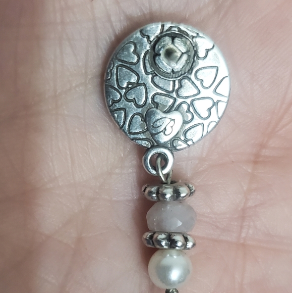 Brighton Vintage dangling rose quartz and pearl pierced Earrings - Picture 5 of 9